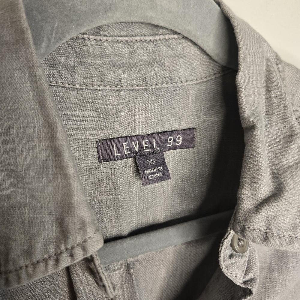 Level 99 Gray Military Grunge Linen Blend Shirt Dress Sz XS Button Up Mini - Picture 3 of 11